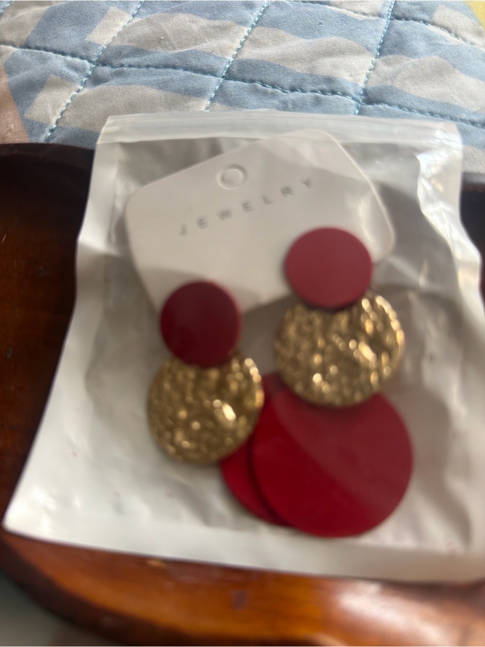 Gold & Red Dangle Earrings - Women Jewelry